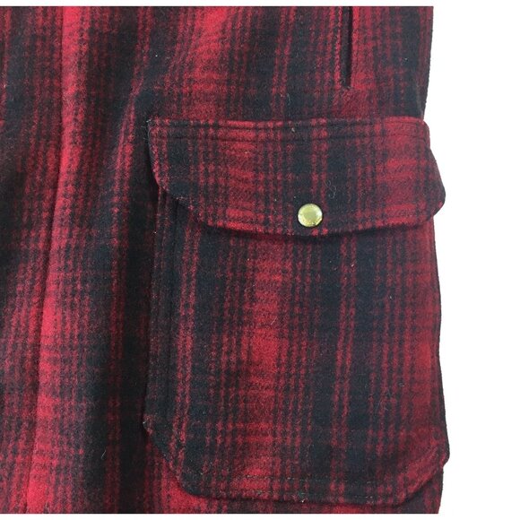 Vintage 1940s Mens Woolrich Mackinaw Red Black Plaid Jacket Hunting Wool Size 46 - Picture 10 of 15
